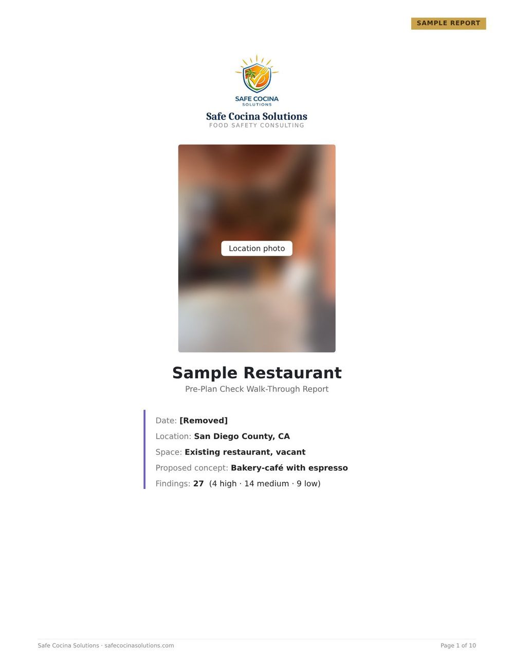 Sample pre-plan check walkthrough report cover